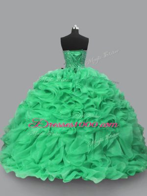 Spectacular Floor Length Green Ball Gown Prom Dress Halter Top Sleeveless Lace Up