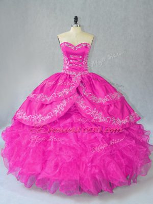 Customized Fuchsia Sleeveless Organza Lace Up 15 Quinceanera Dress for Sweet 16 and Quinceanera