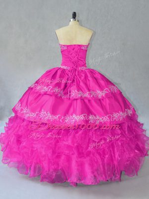 Customized Fuchsia Sleeveless Organza Lace Up 15 Quinceanera Dress for Sweet 16 and Quinceanera