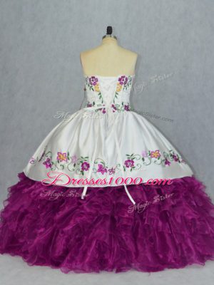 Fuchsia Quinceanera Gown Sweet 16 and Quinceanera with Embroidery and Ruffles Sweetheart Sleeveless Lace Up