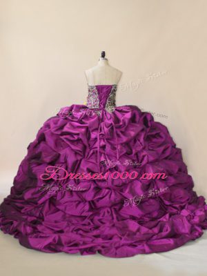 Customized Purple Sleeveless Brush Train Beading and Pick Ups Vestidos de Quinceanera