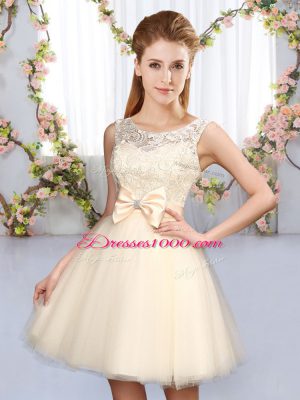 Scoop Sleeveless Tulle Bridesmaid Dress Lace and Bowknot Lace Up