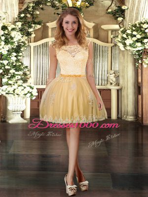 High End Gold Cocktail Dresses Prom and Party with Lace and Appliques Scoop Sleeveless Zipper