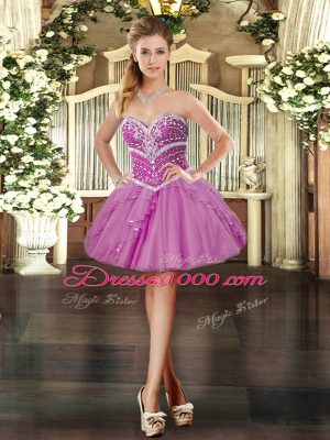 High End Sweetheart Sleeveless Tulle Cocktail Dresses Beading and Ruffles Lace Up