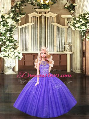 Elegant Lavender Ball Gowns Halter Top Sleeveless Tulle Floor Length Lace Up Beading Ball Gown Prom Dress