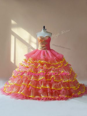 Lace Up Sweet 16 Quinceanera Dress Pink for Sweet 16 and Quinceanera with Beading and Ruching