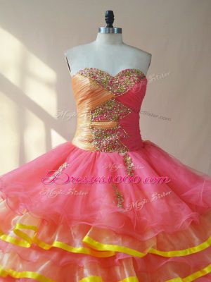 Lace Up Sweet 16 Quinceanera Dress Pink for Sweet 16 and Quinceanera with Beading and Ruching