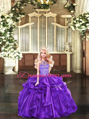 Super Purple Halter Top Lace Up Beading and Ruffles Sweet 16 Dresses Sleeveless