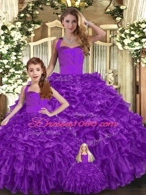 Gorgeous Ball Gowns Quinceanera Gown Purple Halter Top Organza Sleeveless Floor Length Lace Up