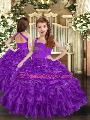 Gorgeous Ball Gowns Quinceanera Gown Purple Halter Top Organza Sleeveless Floor Length Lace Up