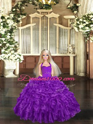 Gorgeous Ball Gowns Quinceanera Gown Purple Halter Top Organza Sleeveless Floor Length Lace Up