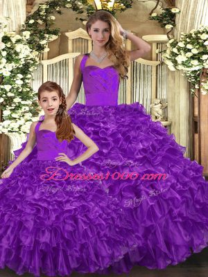 Gorgeous Ball Gowns Quinceanera Gown Purple Halter Top Organza Sleeveless Floor Length Lace Up