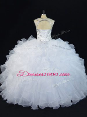 Floor Length Lace Up Quinceanera Dresses White for Sweet 16 and Quinceanera with Beading and Ruffles