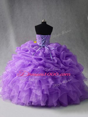 Organza Sweetheart Sleeveless Lace Up Beading and Ruffles and Pick Ups 15th Birthday Dress in Lavender