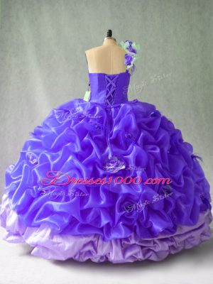 Classical One Shoulder Sleeveless Lace Up Quinceanera Gowns Purple Organza