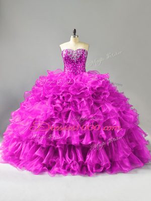 Fabulous Sleeveless Lace Up Floor Length Beading and Ruffles and Sequins Quinceanera Dress