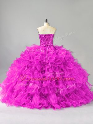 Fabulous Sleeveless Lace Up Floor Length Beading and Ruffles and Sequins Quinceanera Dress