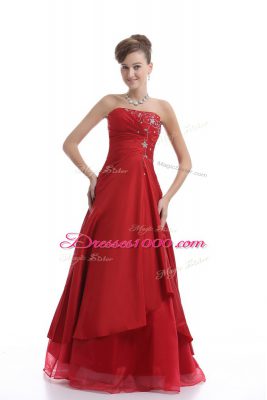 Perfect Red Sleeveless Embroidery Floor Length Formal Dresses