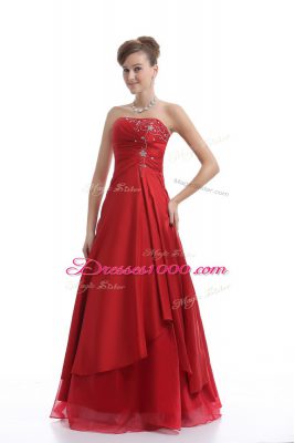 Perfect Red Sleeveless Embroidery Floor Length Formal Dresses