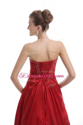 Perfect Red Sleeveless Embroidery Floor Length Formal Dresses