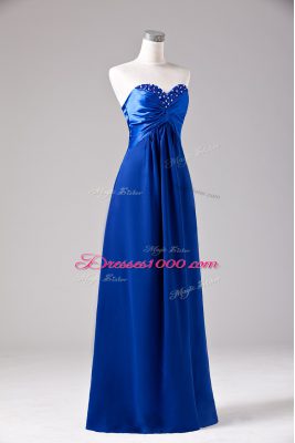 Pretty Floor Length Lace Up Prom Gown Royal Blue for Prom and Party with Beading and Ruching