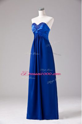 Pretty Floor Length Lace Up Prom Gown Royal Blue for Prom and Party with Beading and Ruching