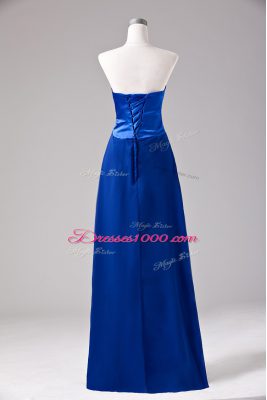 Pretty Floor Length Lace Up Prom Gown Royal Blue for Prom and Party with Beading and Ruching