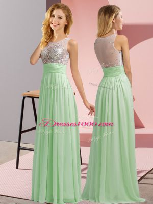Apple Green Sleeveless Floor Length Beading Side Zipper Dama Dress
