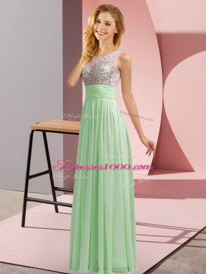 Apple Green Sleeveless Floor Length Beading Side Zipper Dama Dress