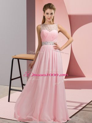 Baby Pink Backless Scoop Beading Prom Party Dress Chiffon Sleeveless