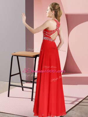 Trendy Beading Prom Gown Fuchsia Backless Sleeveless Floor Length