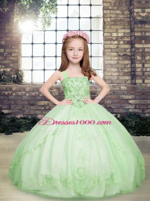 Simple Yellow Green Straps Neckline Beading Little Girls Pageant Dress Sleeveless Lace Up