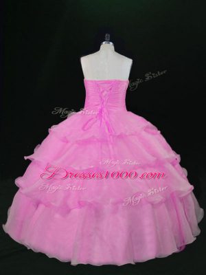 New Arrival Organza Sweetheart Sleeveless Lace Up Hand Made Flower Quinceanera Dresses in Lilac