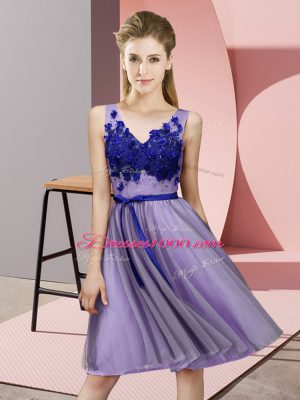 Tulle Sleeveless Knee Length Bridesmaid Gown and Appliques