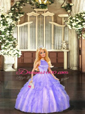 Hot Selling Tulle Halter Top Sleeveless Backless Beading and Ruffles Quinceanera Dresses in Lavender