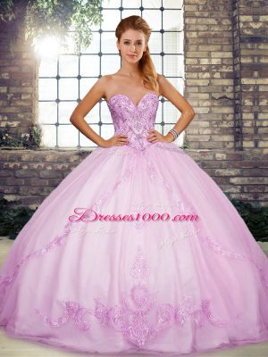 Best Lilac Sleeveless Floor Length Beading and Embroidery Lace Up Vestidos de Quinceanera