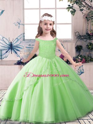 Ball Gowns Girls Pageant Dresses Off The Shoulder Tulle Sleeveless Floor Length Lace Up