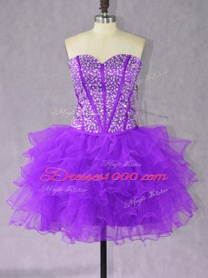 Sweetheart Sleeveless Lace Up Evening Dress Purple Organza