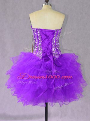 Sweetheart Sleeveless Lace Up Evening Dress Purple Organza