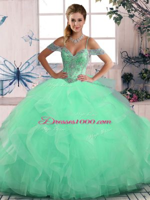 Discount Apple Green Off The Shoulder Lace Up Beading and Ruffles Quinceanera Dress Sleeveless