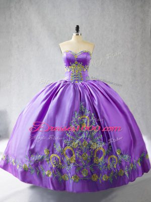 Delicate Floor Length Lavender Sweet 16 Quinceanera Dress Sweetheart Sleeveless Lace Up