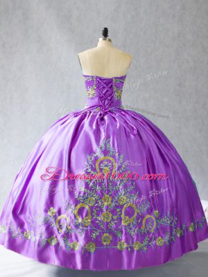 Delicate Floor Length Lavender Sweet 16 Quinceanera Dress Sweetheart Sleeveless Lace Up