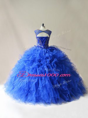 Floor Length Ball Gowns Sleeveless Royal Blue Quinceanera Gowns Lace Up