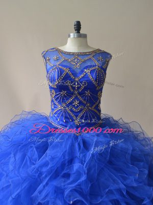 Floor Length Ball Gowns Sleeveless Royal Blue Quinceanera Gowns Lace Up