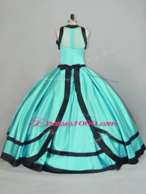 Aqua Blue Ball Gowns Ruching Ball Gown Prom Dress Zipper Satin Sleeveless Floor Length