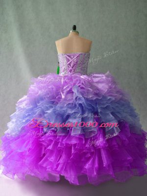 High Quality Multi-color Ball Gowns Sweetheart Sleeveless Organza Floor Length Lace Up Beading and Ruffles Ball Gown Prom Dress