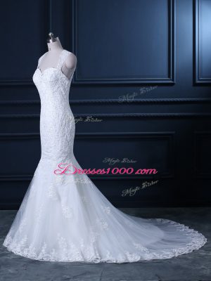 Great Tulle Sleeveless Wedding Dress Brush Train and Beading and Lace