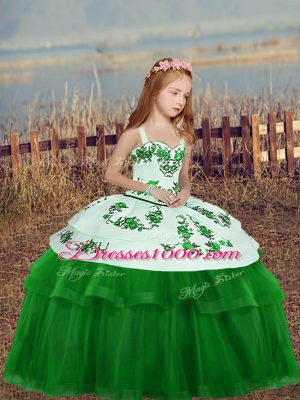Straps Sleeveless Tulle Child Pageant Dress Embroidery Zipper