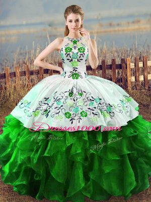 Amazing Floor Length Quinceanera Gowns Organza Sleeveless Embroidery and Ruffles