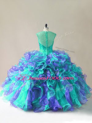 Custom Design Organza Straps Sleeveless Zipper Beading and Ruffles Sweet 16 Quinceanera Dress in Multi-color